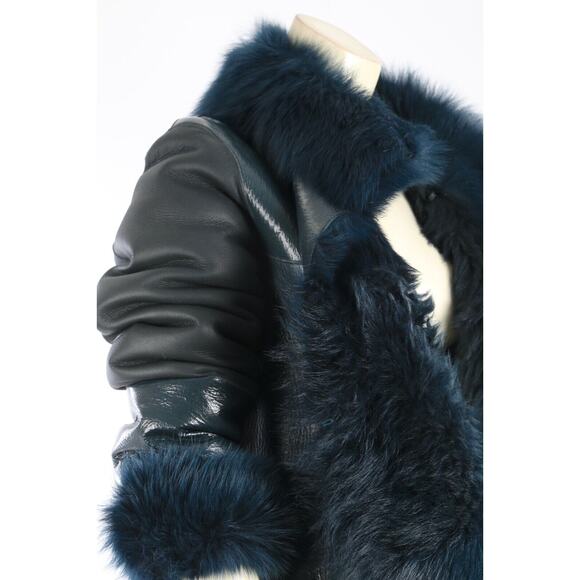 Luxury York Furrier Shearling Patent Leather Patchwork Long Fur Coat Size Small - Picture 10 of 16